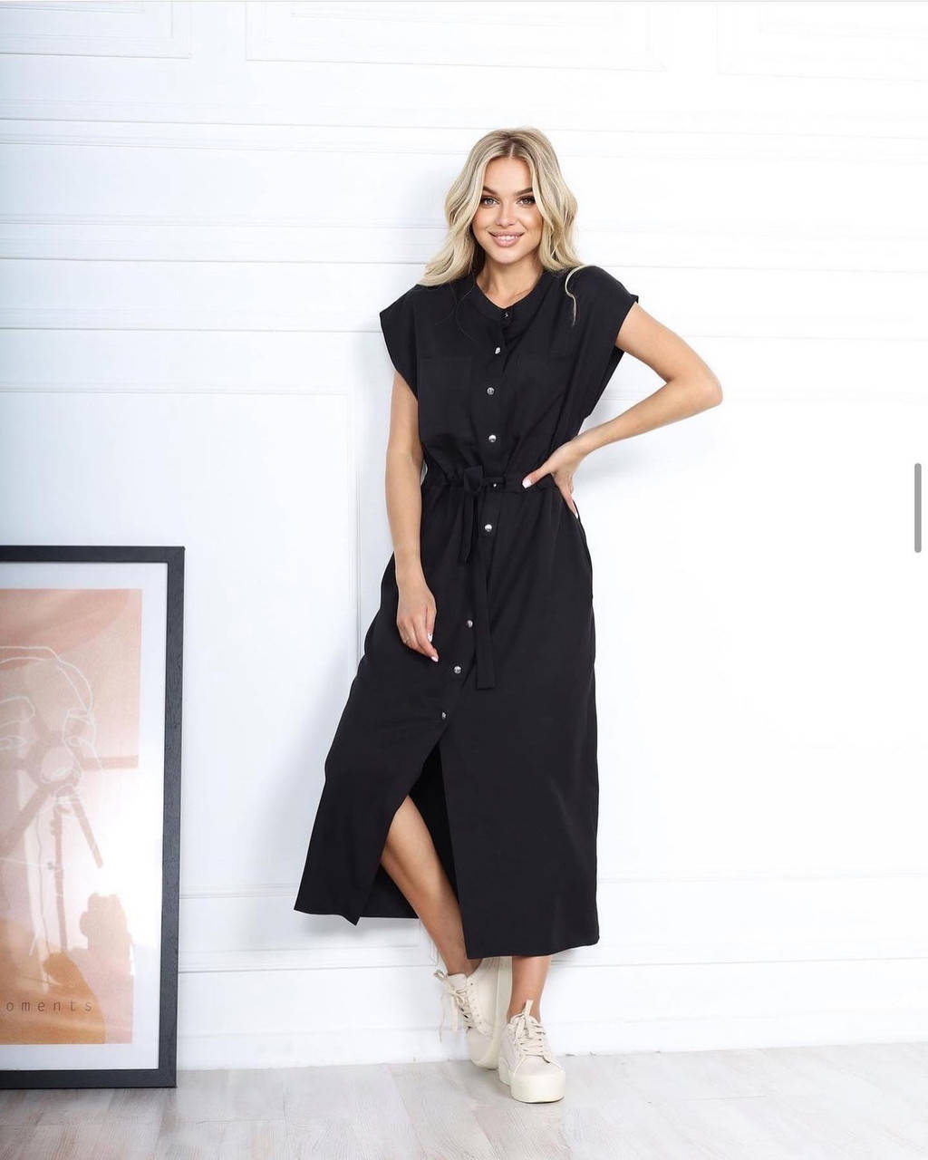 

Платье рубашка молодежное черное на кнопках из штапеля вискозы размеры от 42 по 52