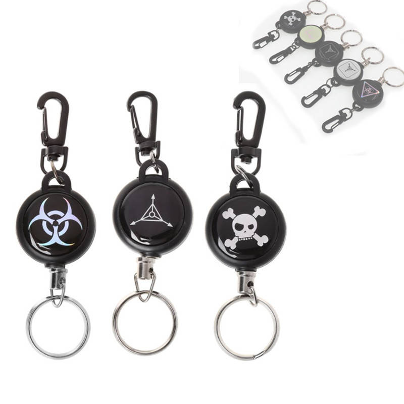 

3шт. Брелок ретрактор для ключей бейджа пропуска, трос сталь 60см набор, Черный