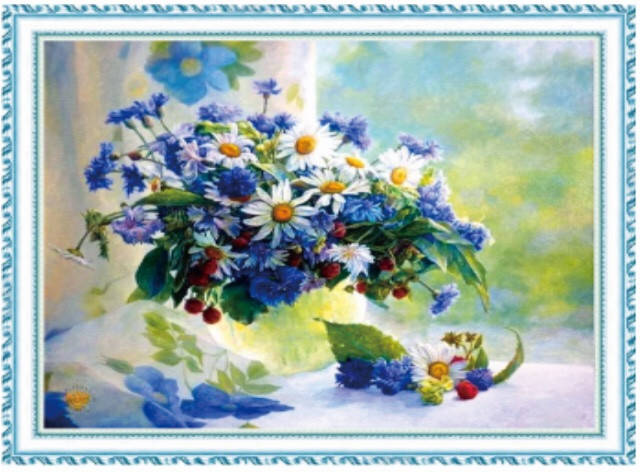 

50*40см Василёк с ромашкой, алмазная живопись, полная выкладка