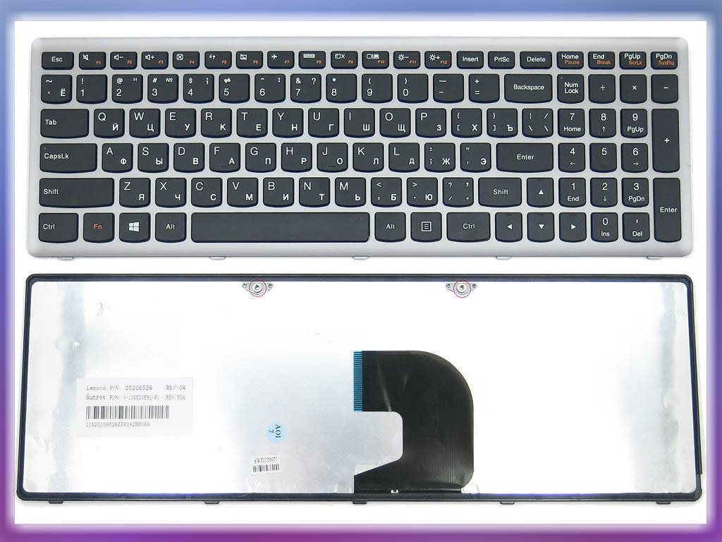 

Клавиатура для LENOVO IdeaPad Z500, Z500A, Z500G, P500 ( RU Black, Серебристая рамка ). OEM, Серый