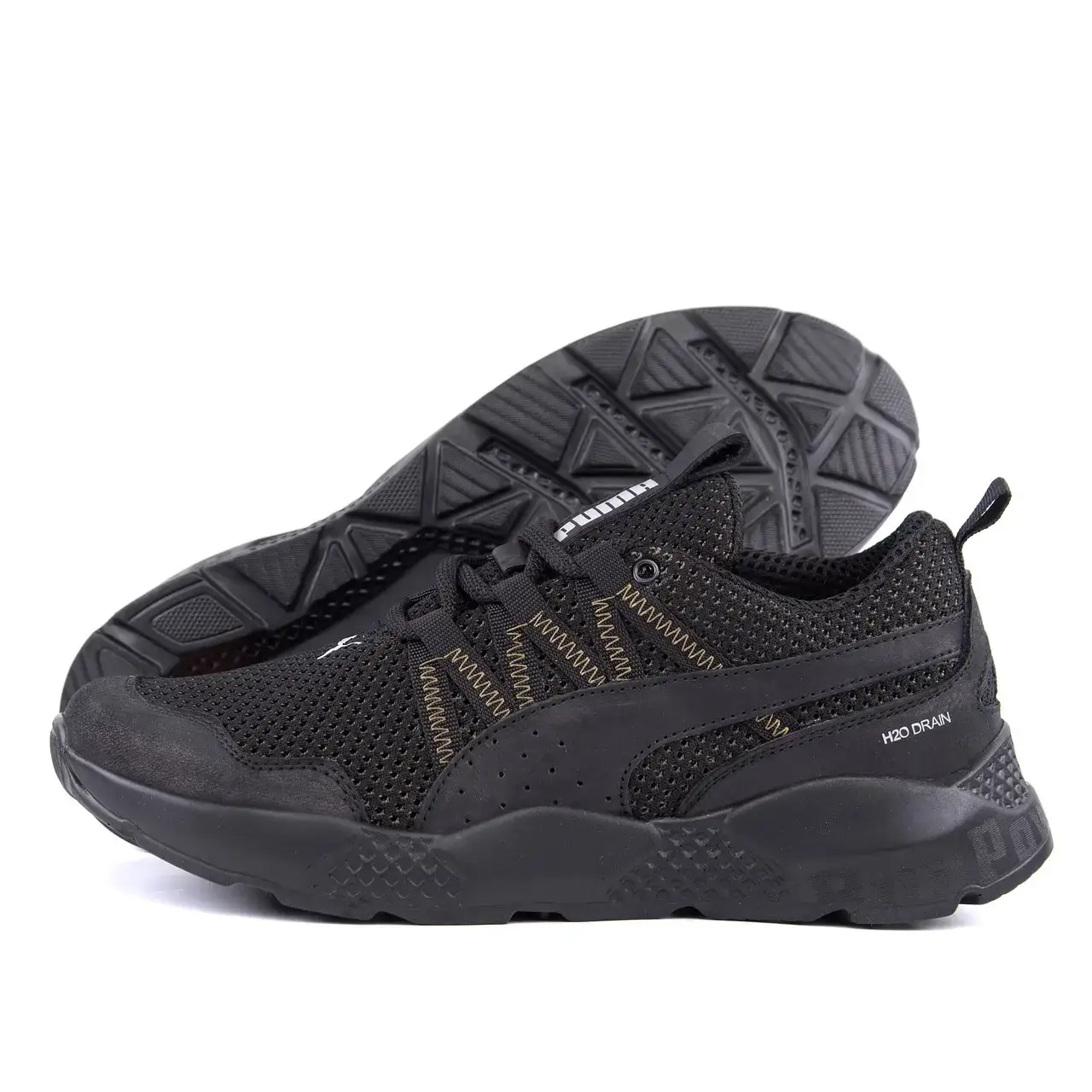 

Мужские летние кроссовки сетка Puma Runner 43, Черно-оливковый