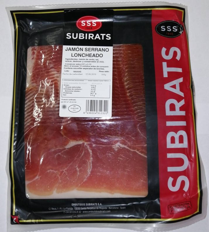 

Хамон Subirats Jamon Serrano без глютена 250 Г