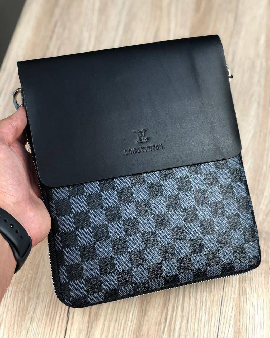 

Сумка слинг мужская Louis Vuitton барсетка черная эко кожа, Черный
