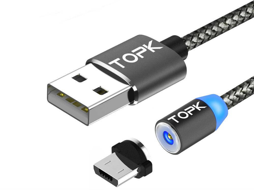 

Магнитный Micro USB кабель Topk Черный - синий