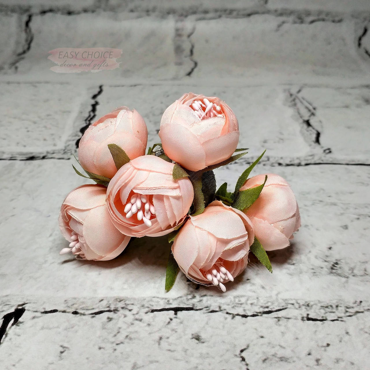 

Декоративные цветы, ранункулюсы с тычинками, мини-букетик, 2,5 см, бледно-розовые, 6 шт