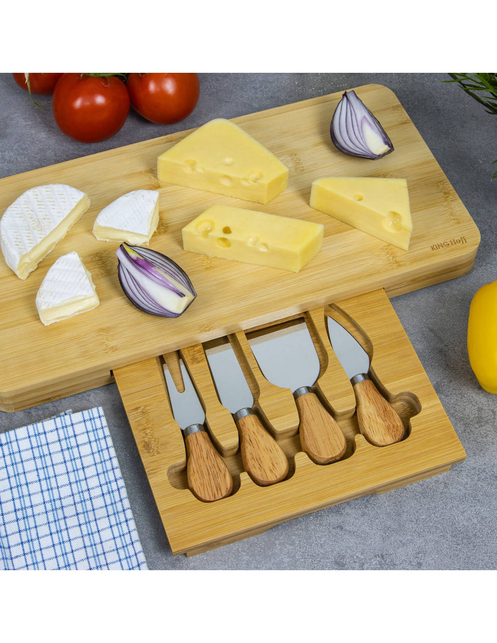 

Доска разделочная 40х19,5х3,2см с аксессуарами для нарезки сыра KingHoff KH-1567