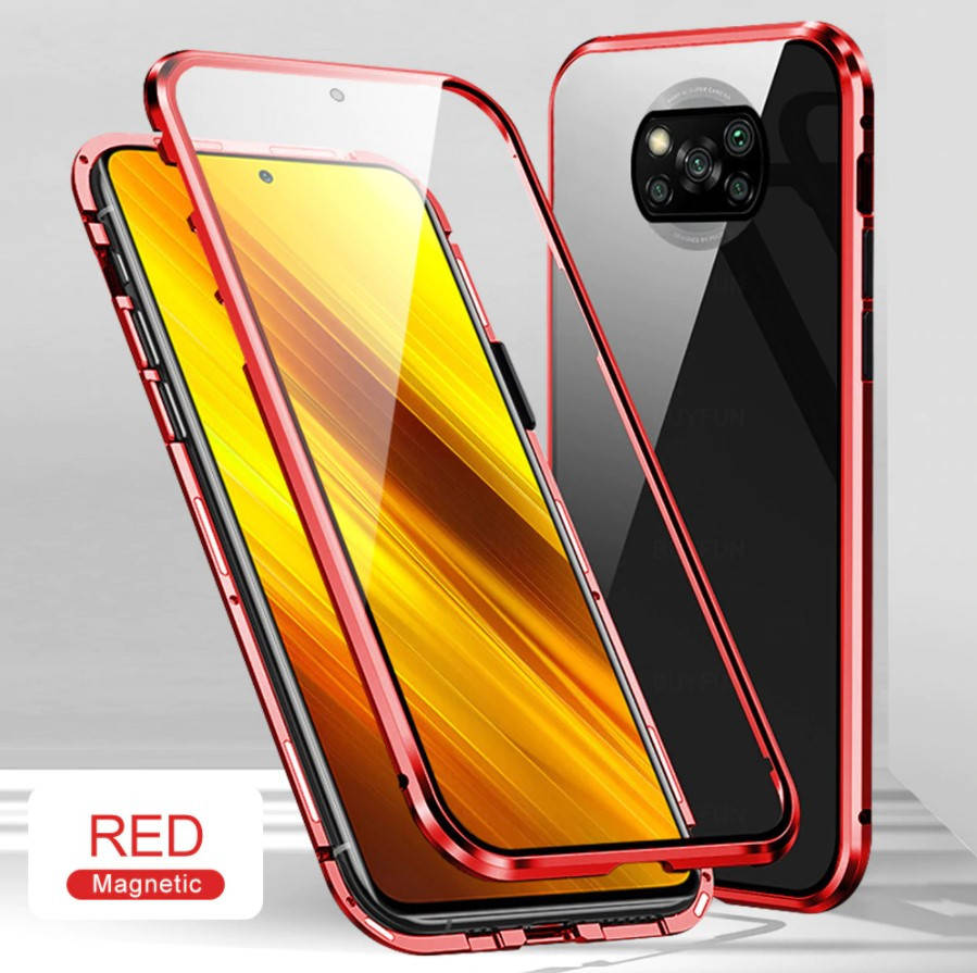 

Магнитный чехол Magnetic для Xiaomi Poco X3 NFC два стекла (Разные цвета) Красный