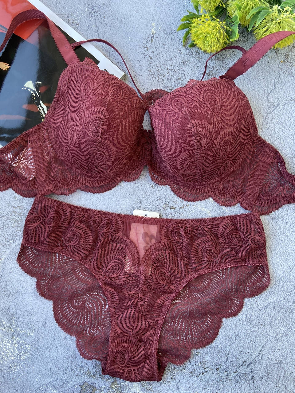 

85/90/95/100/105 Черный комплект нижнего белья больших размеров, кружевное нижнее белье бюстгальтер и трусики 105Е, Бордовый