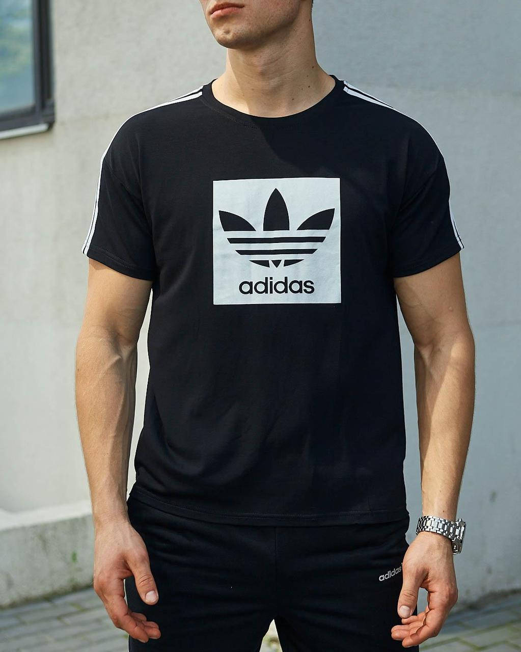 

Черная футболка Adidas с большим логотипом | Мужская спортивная футболка Адидас