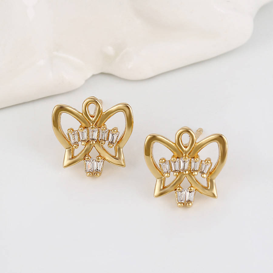 

Серьги гвоздики, Бабочка, с багетным цирконием, позолота Xuping, 18К