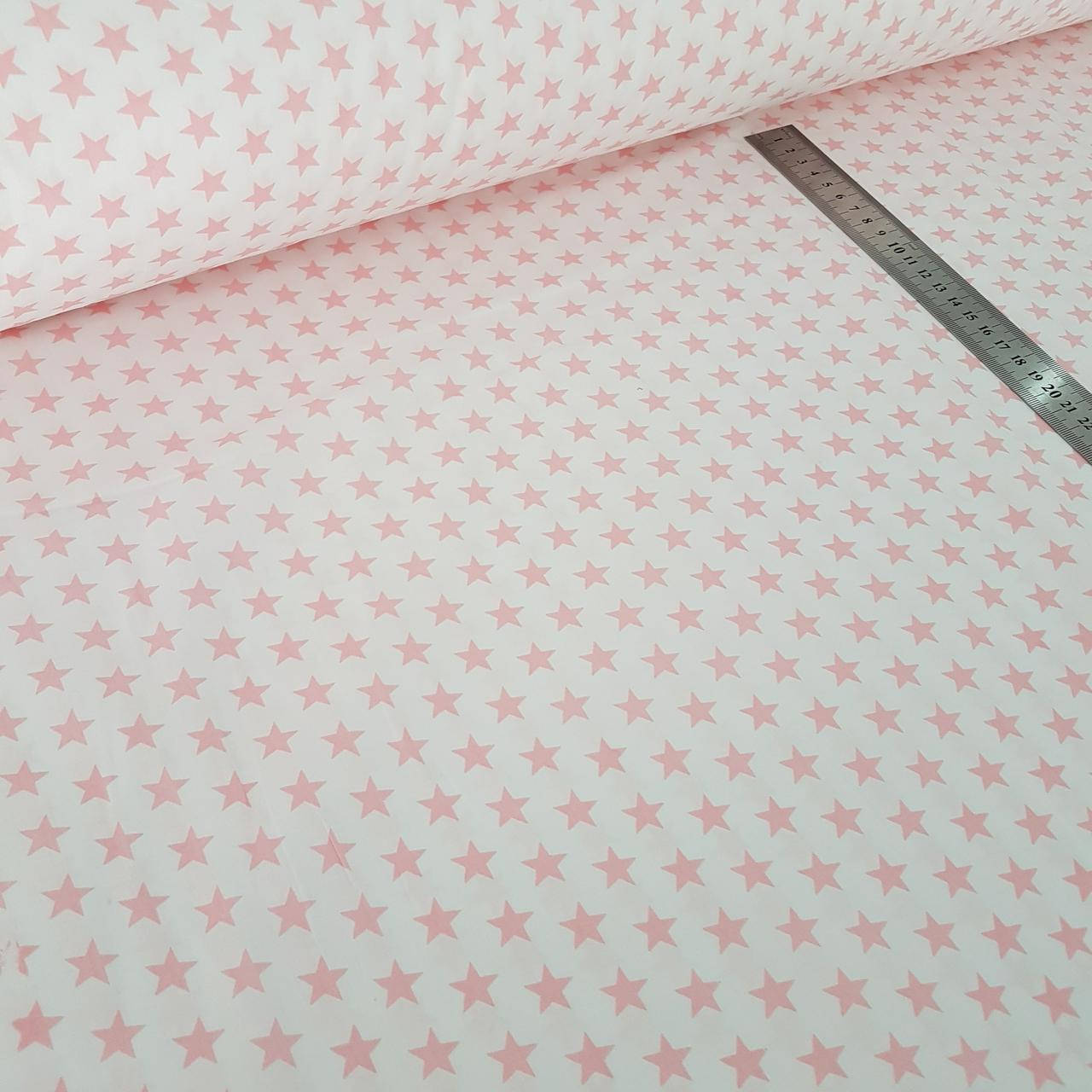 

Сатин. Звезды розовые на белом к единорогам