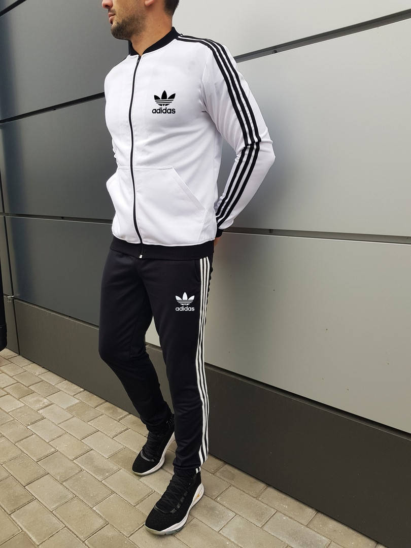 

Мужской спортивный костюм Adidas (олимпийка белая ,стойка), Белый
