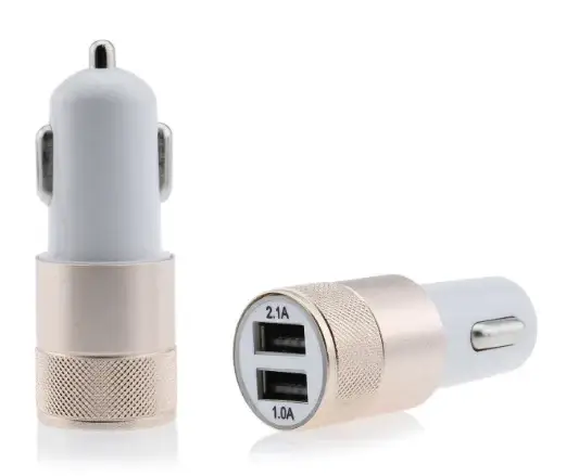 

Автозарядка для телефона 2 USB с подсветкой, зарядка для телефона в авто, автозарядное, золотая