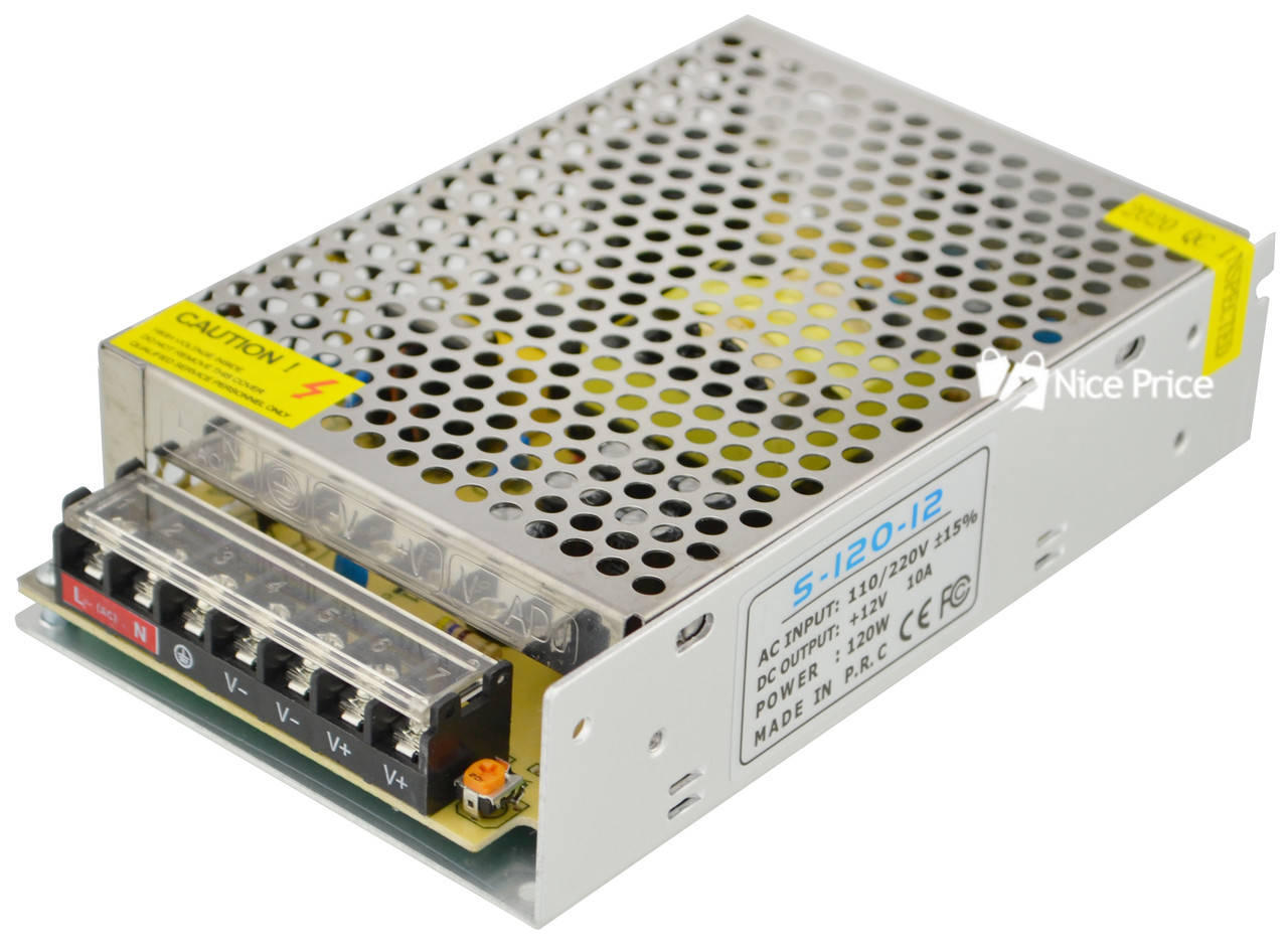 

Блок питания 12В 10А 100-240V DC 12V 10A (металлический) (4308)