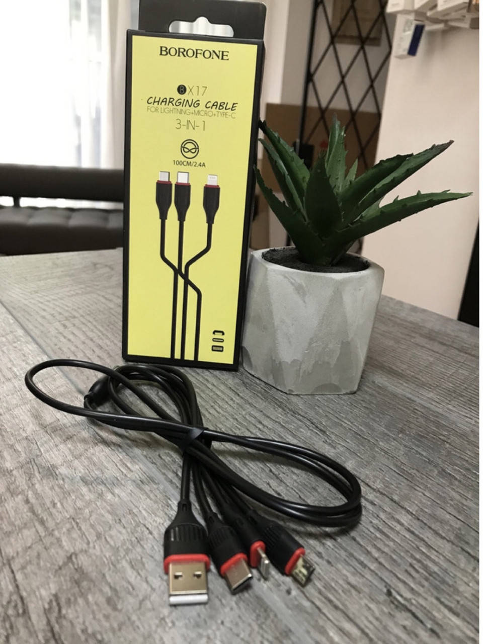 

Кабель Borofone BX17 3in1 Micro +Lightning +Type-C Кабель 3в1, Черный