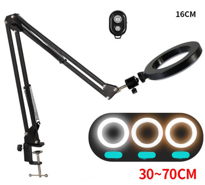 

Держатель для телефона на стол подходит для кольцевой лампы, микрофона и других аксессуаров Держатель+крепление для телефона+пульт+кольцевая лампа 16 см., Черный