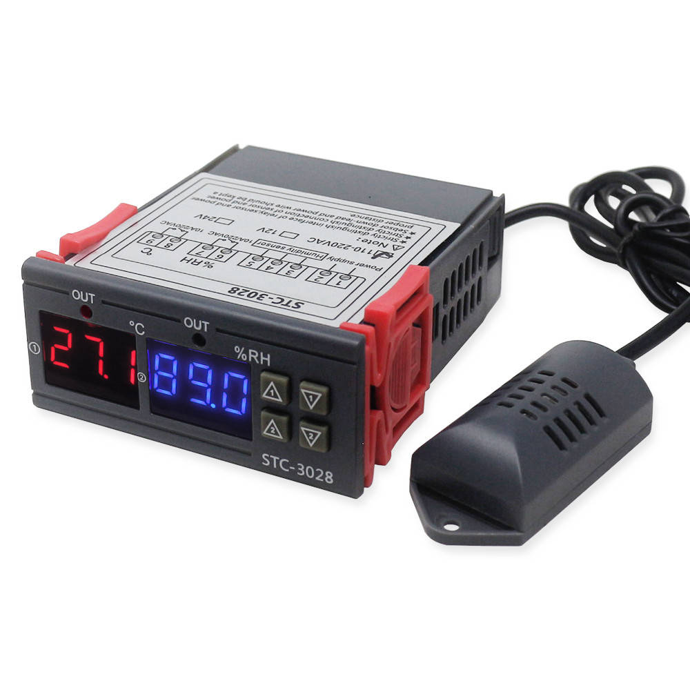 

Регулятор температуры и влажности STC-3028 220В, -20 ~ +80°C, с выносным датчиком