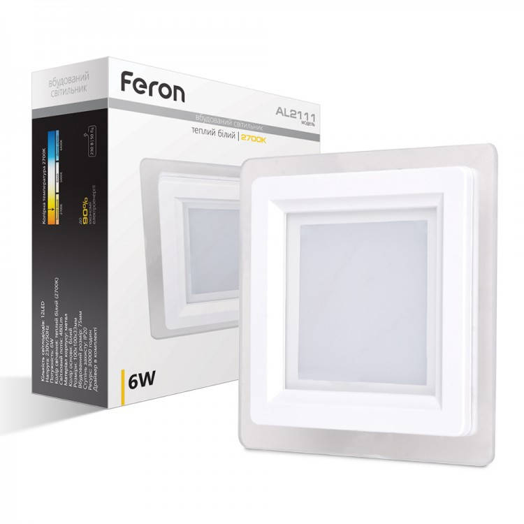 

Светодиодный светильник Feron AL2111 6W 2700К стеклянное обрамление встроенный