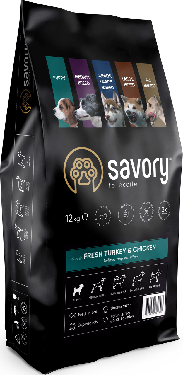 

Savory Puppy Fresh Turkey & Chicken Сухой корм с индейкой и курицей для щенков 12 кг