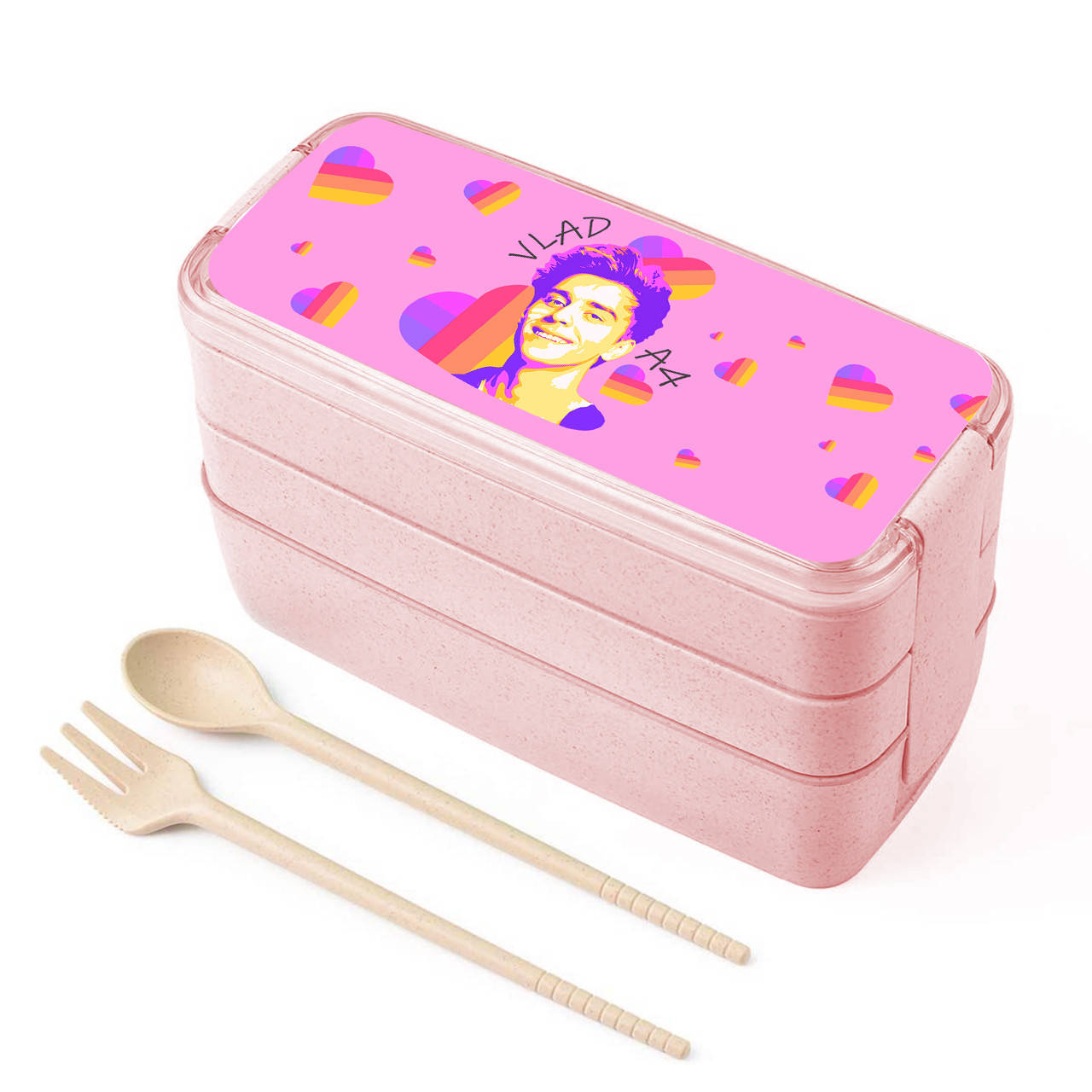 

Эко ланч-бокс блогер Влад Бумага А4 (blogger Vlad A4) 900 мл контейнер для обедов с вилкой и ложкой Розовый