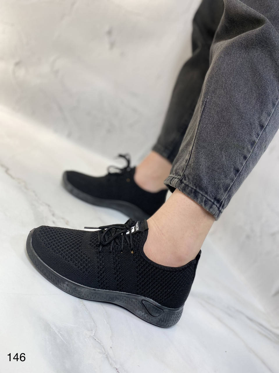 

Кроссовки женские чёрные лето сетка, Черный