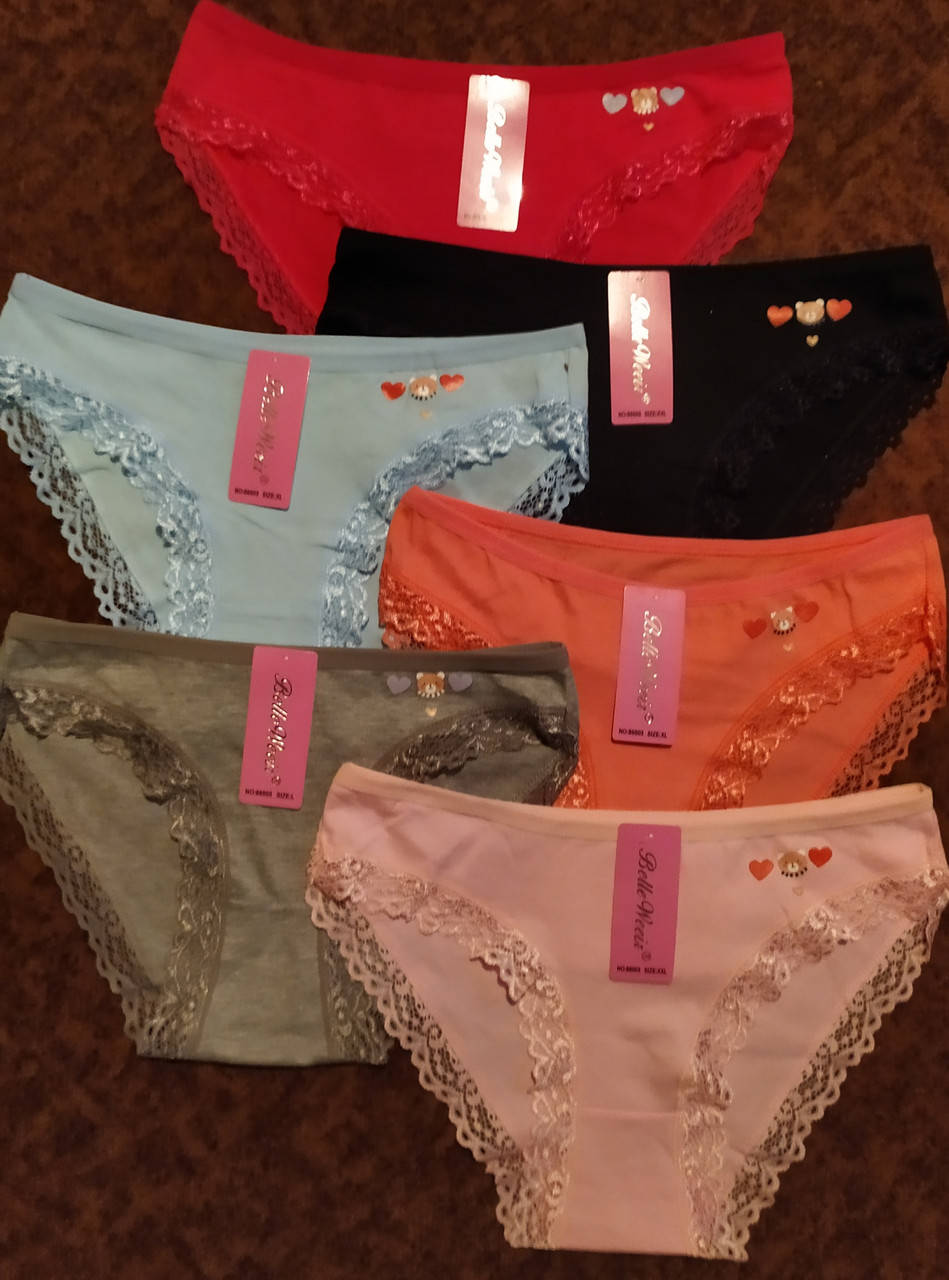 

Трусики женские хлопковые ,, Гипюр по ножке,, Сердечки 44\46 (L), Разные цвета