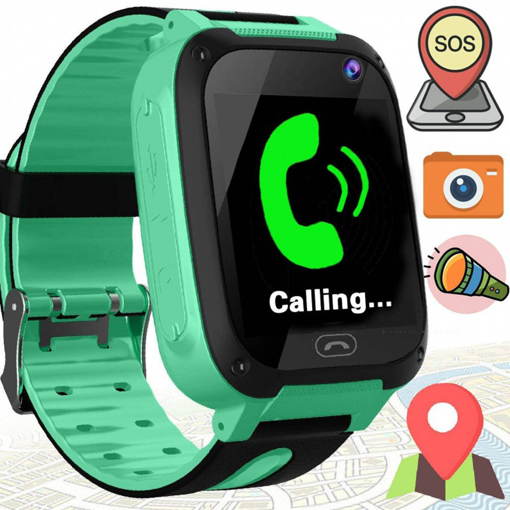 

Детские наручные Cмарт часы Smart F2 / Умные часы с фонариком и gps для детей Зеленый