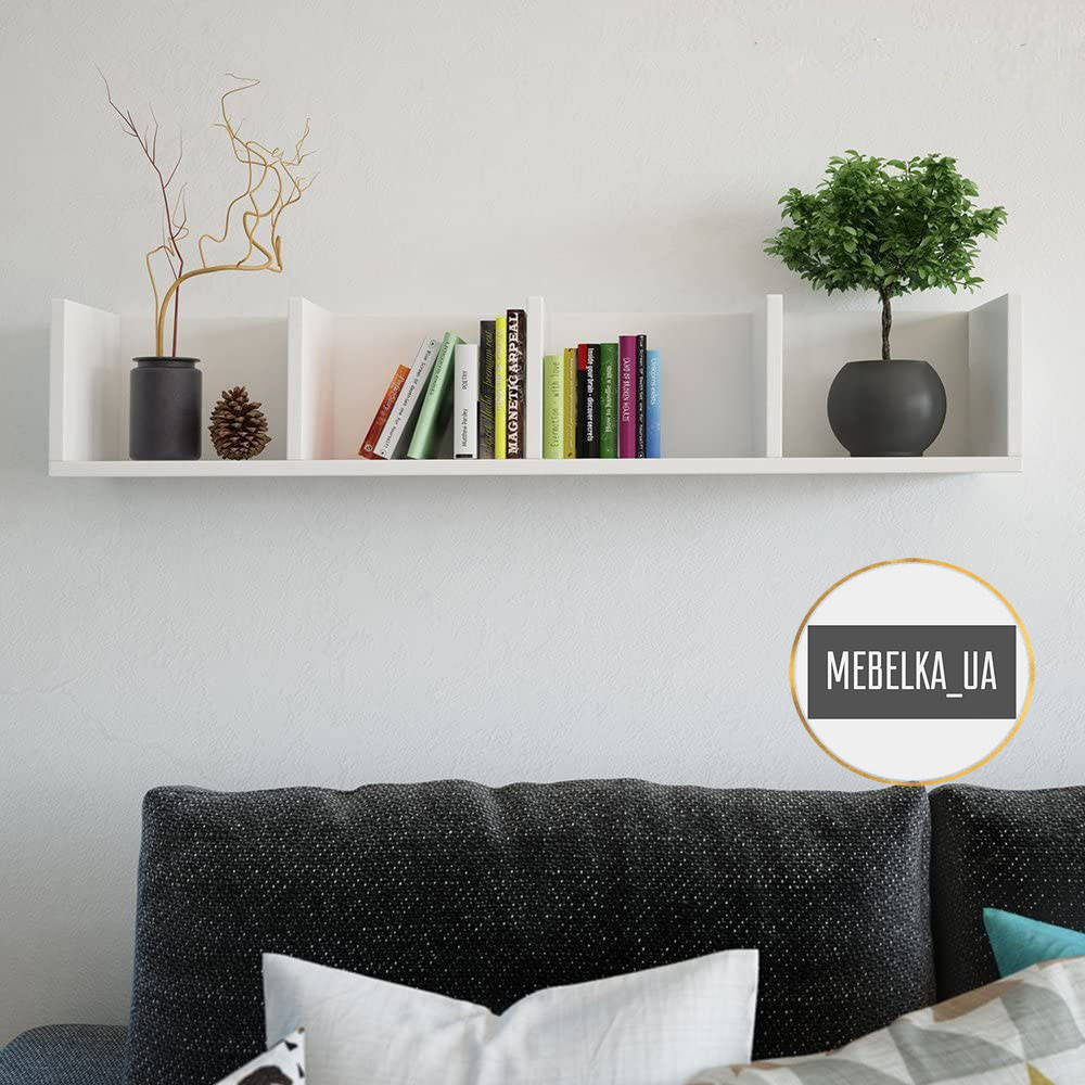 

Полка для книг навесная на четыре отсека для дома, небольшая полка для мелких вещей KV0031, Белый