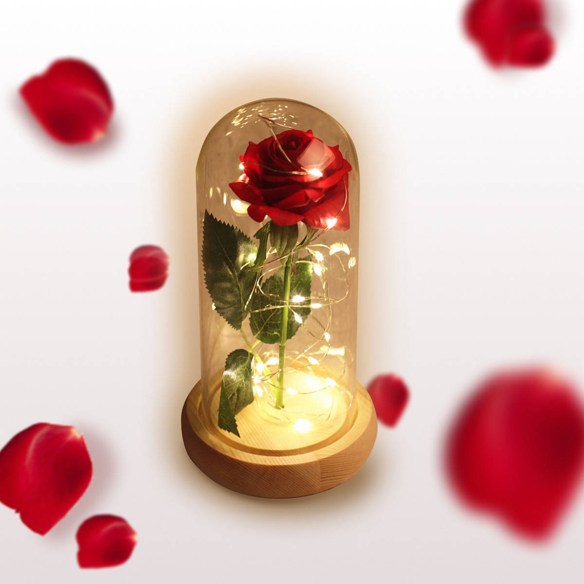 

Роза в колбе с разноцветной LED подсветкой 20 см романтический подарок ночник в Подарочной коробке