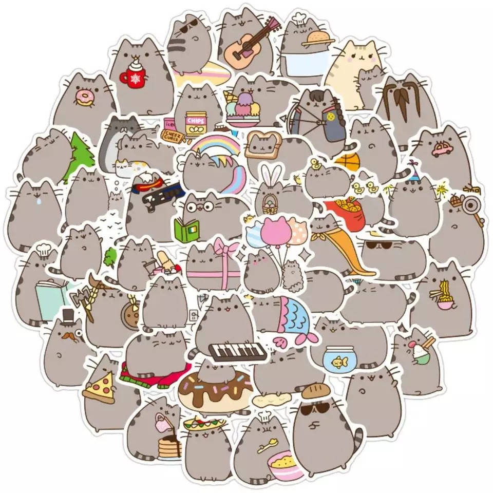 

Наклейки стикеры Pusheen 100 шт декоративные толстый серый кот Пушин кошка