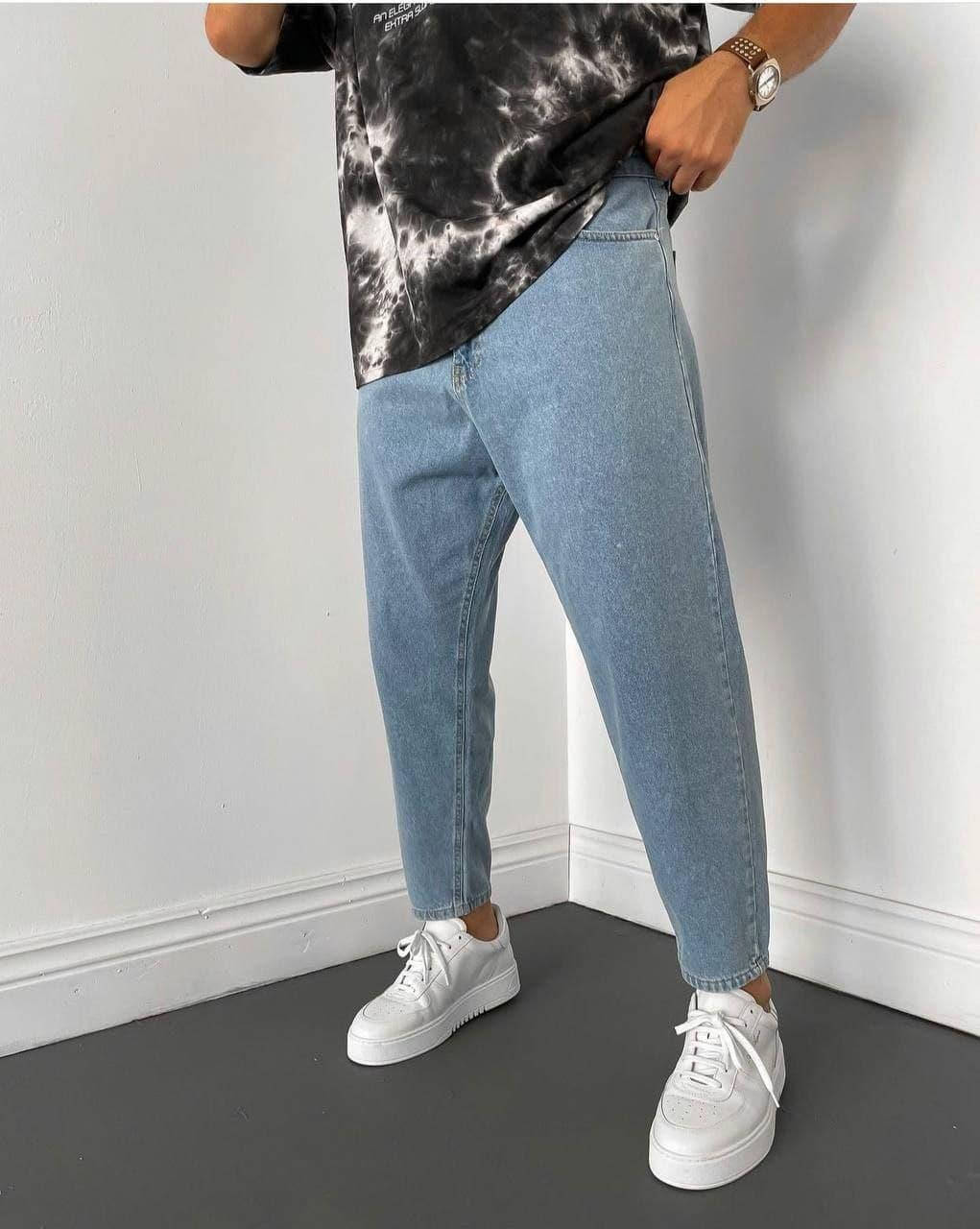 

Стильные мужские широкие джинсы Турецкие MOM синие базовые 32