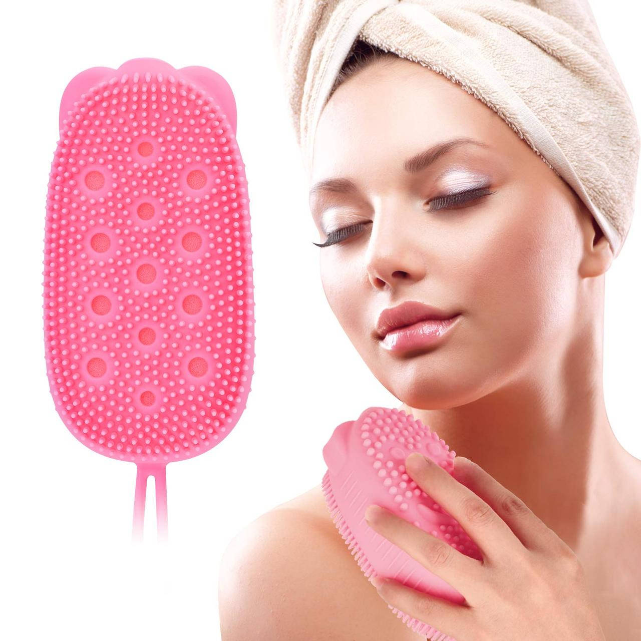 

Двухсторонняя силиконовая мочалка для тела Bubble Bath Brush, розовая
