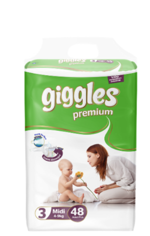 

Детские подгузники Giggles Premium 3 Midi 4-9 кг 48 шт.