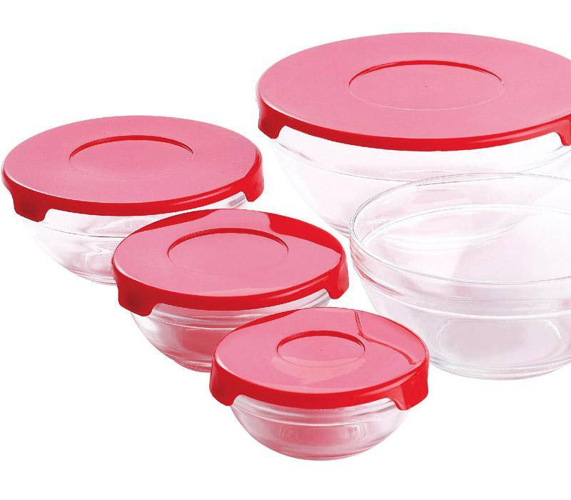 

Набор 5 стеклянных мисок Renberg "LeJardin Comfort" с красными крышками, Красный