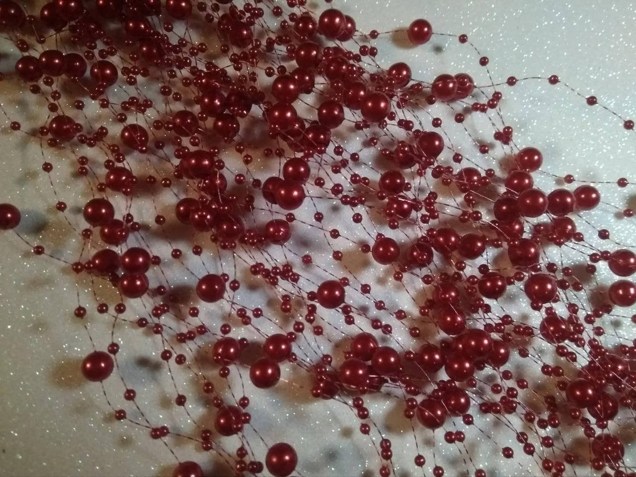 

Бусины на леске 1.3м цвет темно красный, Бордовый