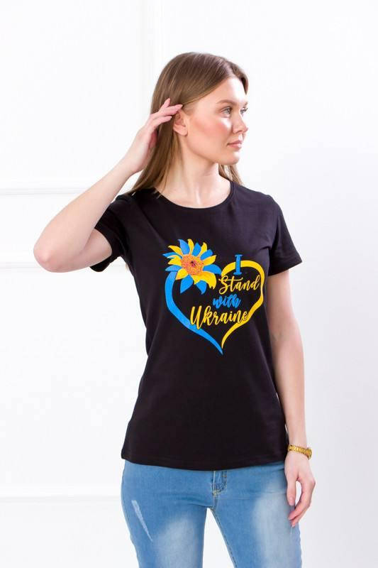 

Женская патриотическая футболка "I stand with Ukraine" Розмір 50й, L, Черный