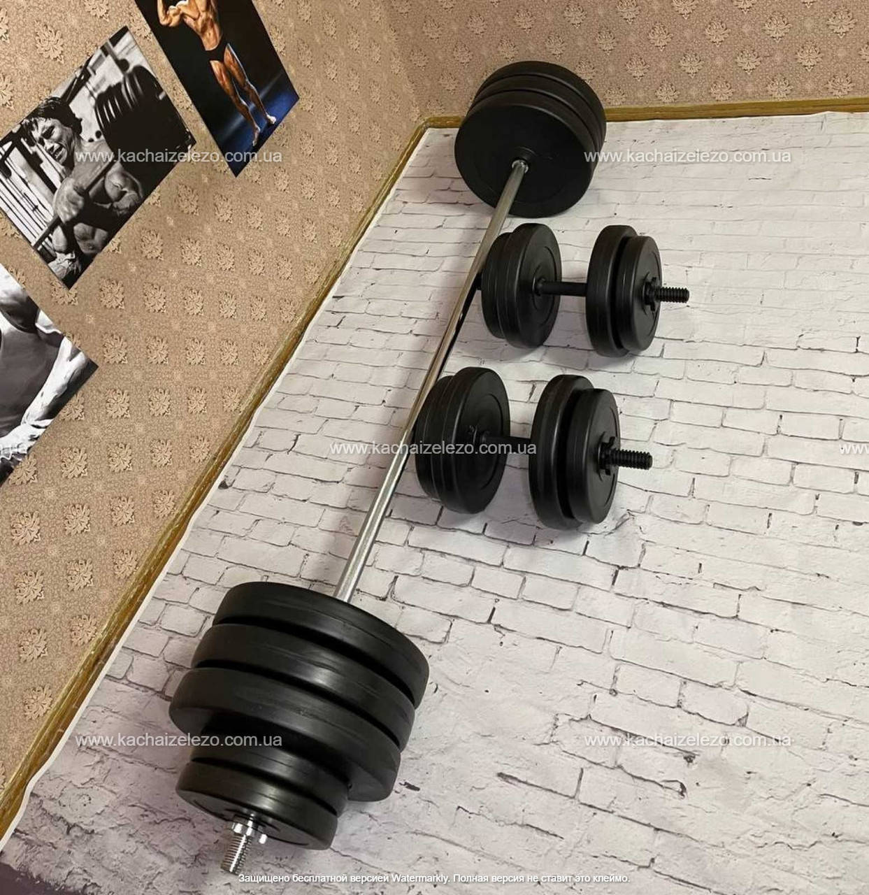

Штанга наборная + гантели на 110 кг Гантели, гири, штанги и диски ударостойкий пластик, Черный