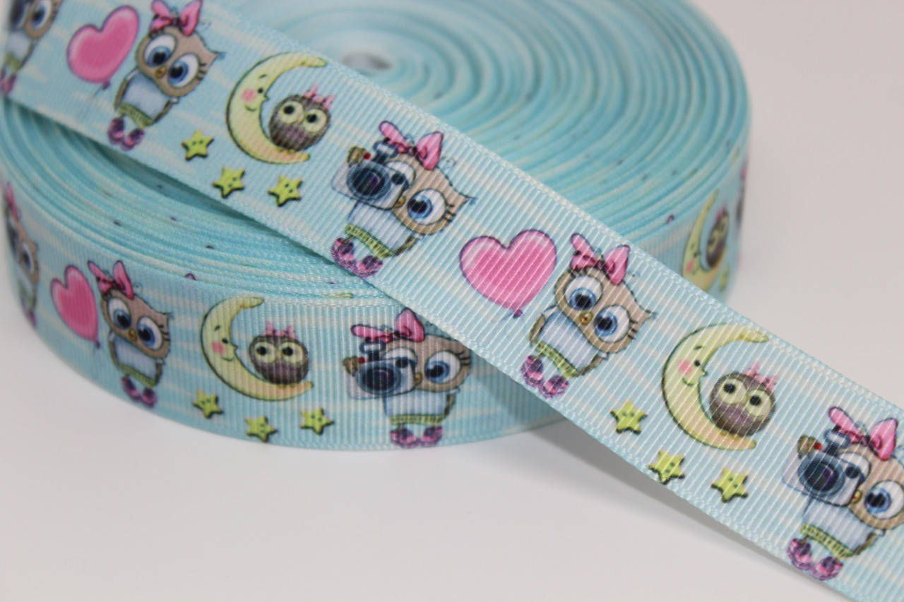 

Репсовая лента "Совушка с сердечком", 25 мм