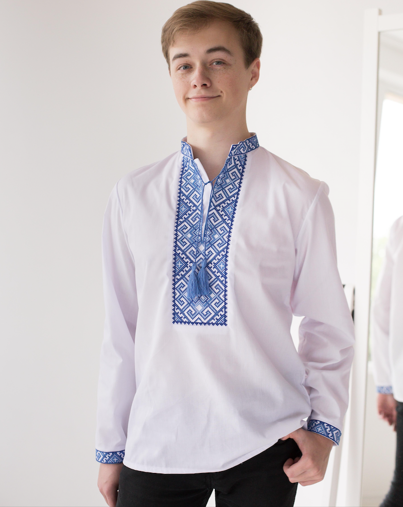 

Вышиванка подростковая для мальчика "Тарас" синяя 158-176