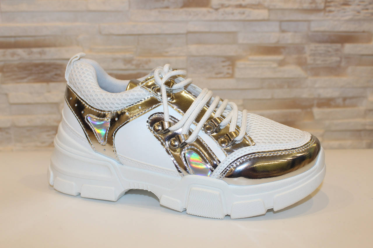 

Кроссовки женские белые с серебристыми вставками Т1225, Белый