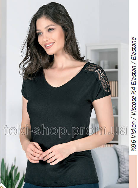 

Футболка женская с кружевом Ozkan Турция 3XL, Черный