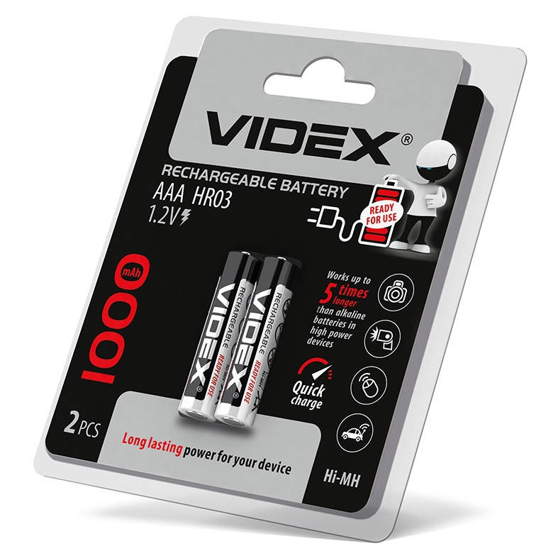 

Акумулятор нікель-метал-гідридний HR03/AAA 1000mAh double blister/2pcs Videx