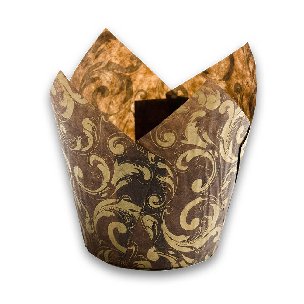 

Бумажная форма "Тюльпан" (ТЛ-170, d=60, h=60/90) "Узор золото", коричнева