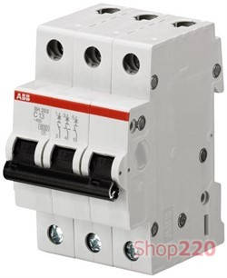 

Автоматический выключатель 63А, 3 полюса, уставка C, ABB SH203-C63