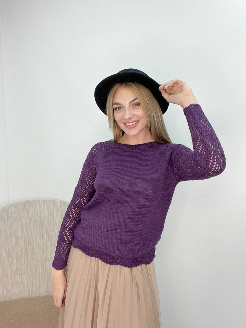 

Свитер рукава ажур 72133 VIOLET, Фиолетовый