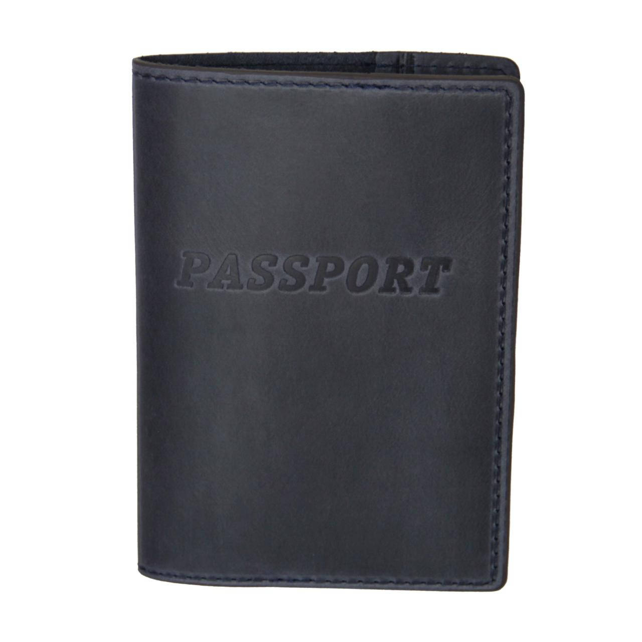 

Кожаная обложка для паспорта Passport PJ синяя, Синий