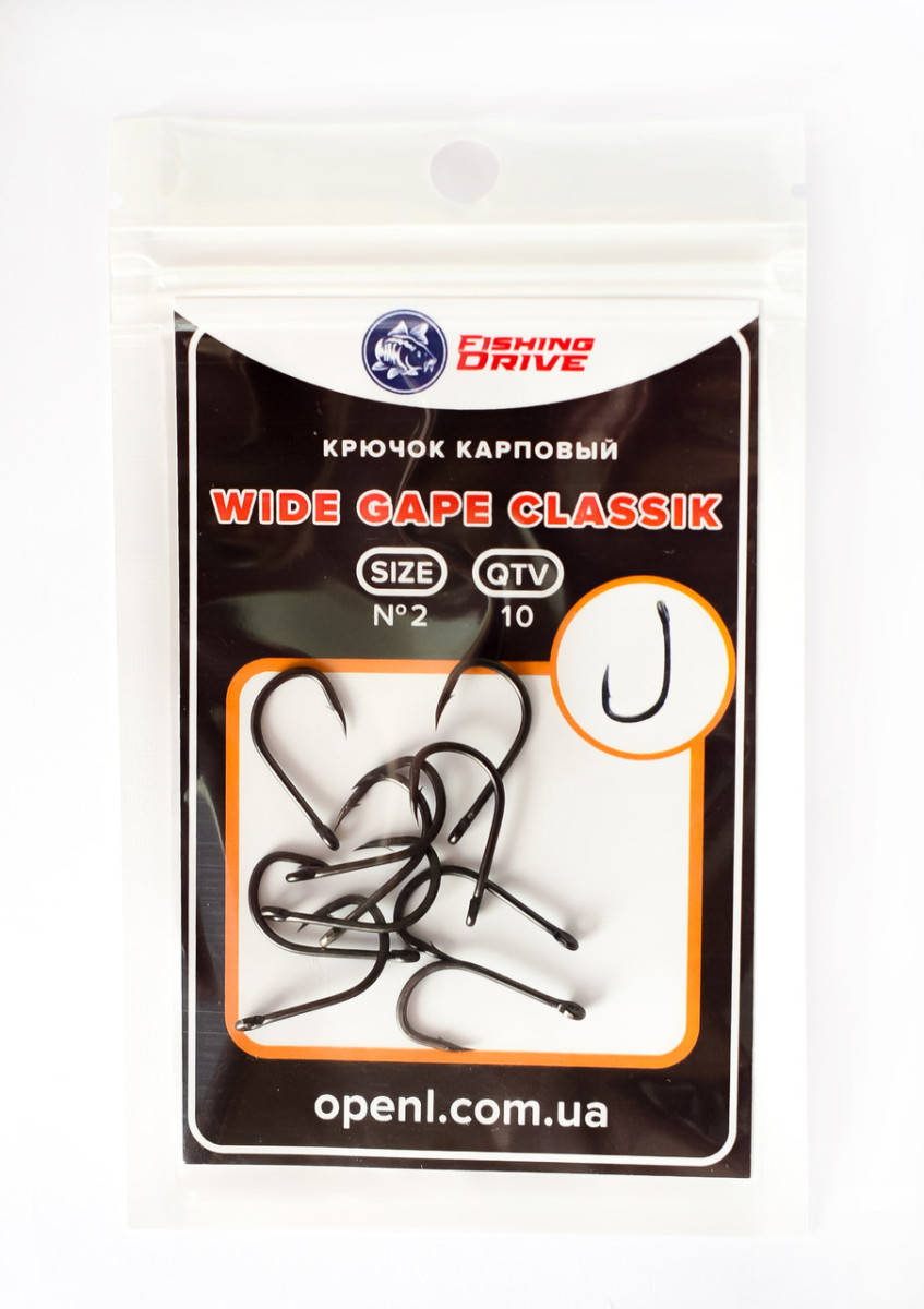 

Крючок карповый Wide Gape Classik №2 ( вайт гейп) 10 шт Fishing Drive