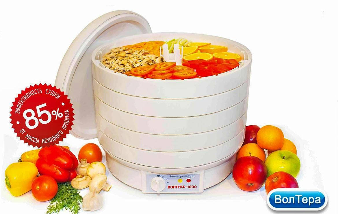 

Электросушилка для овощей и фруктов ВОЛТЕРА 1000 ЛЮКС с капиллярным термостатом