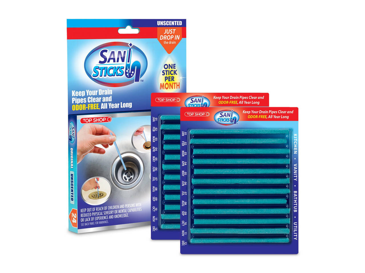 

Палочки от засора слива раковины и канализации Sani Sticks, Новинка s