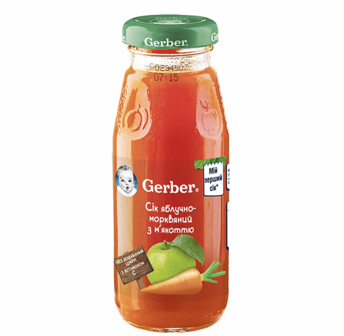 

Сік GERBER "Яблучно-морквяний з м'якоттю" 175 мл.